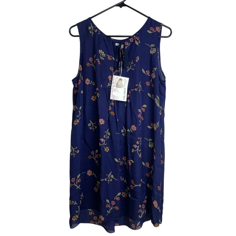 Love Johnny Was Silk Dress Medium Blue Floral Tassels Sheer Flowers In The Wind